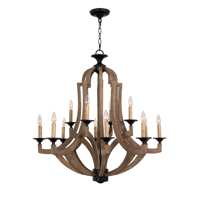 Winton 12 Light Chandelier in Weathered Pine/Bronze