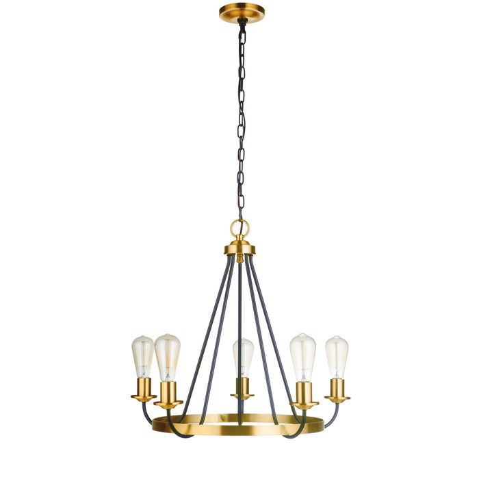 Randolph 5 Light Chandelier in Flat Black/Satin Brass