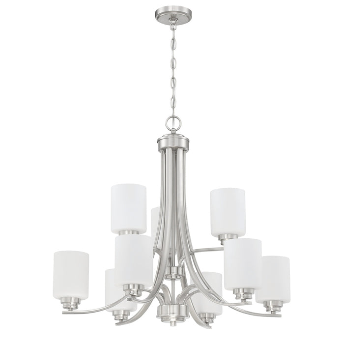 Bolden 9 Light Chandelier in Brushed Polished Nickel (White Glass)