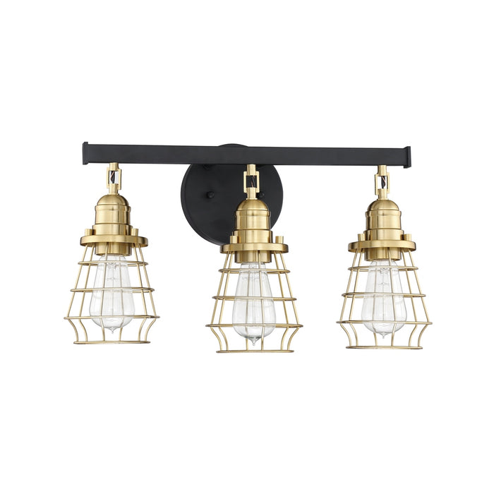 Thatcher 3 Light Vanity in Flat Black/Satin Brass