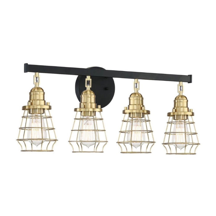 Thatcher 4 Light Vanity in Flat Black/Satin Brass