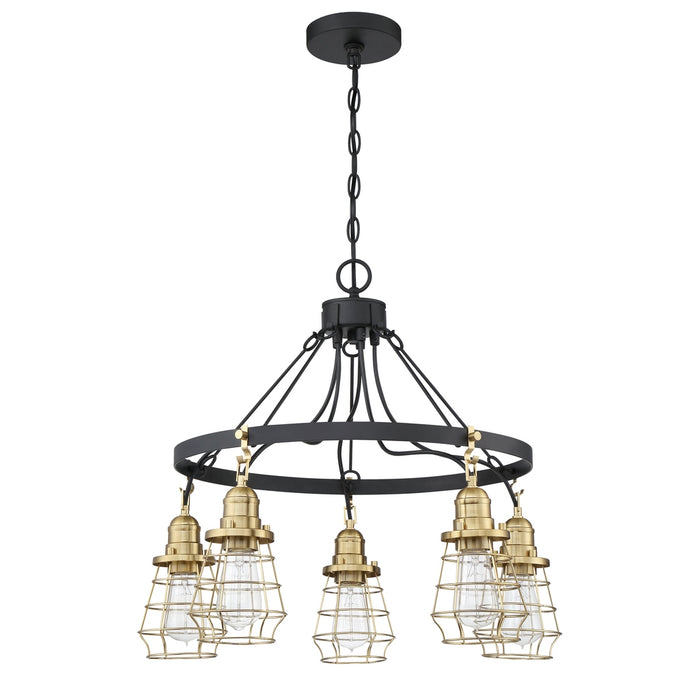 Thatcher 5 Light Chandelier in Flat Black/Satin Brass