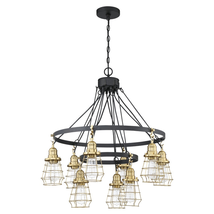 Thatcher 9 Light Chandelier in Flat Black/Satin Brass