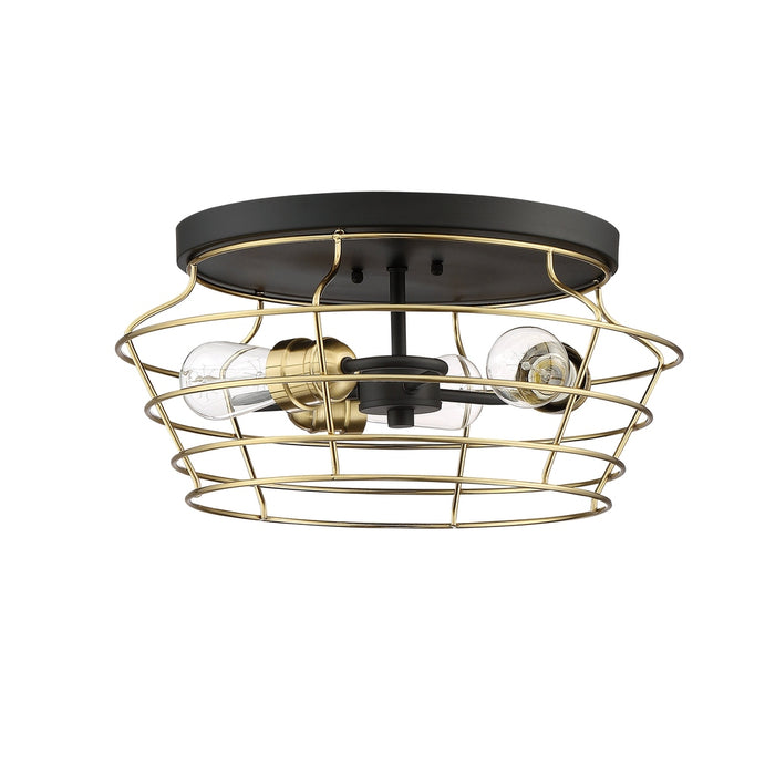 Thatcher 3 Light Flushmount in Flat Black/Satin Brass