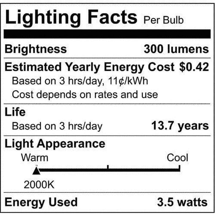 Satco 3.5 Watt Torpedo CTA LED - Amber - Candelabra base - 2000K - 300 Lumens - 120 Volt - 6 Pack S9986-6