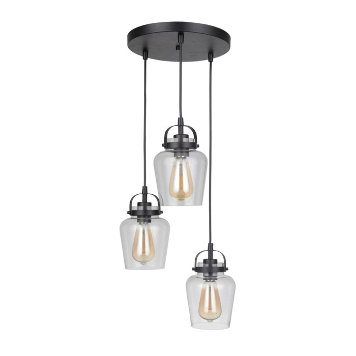 Trystan 3 Light Pendant in Flat Black