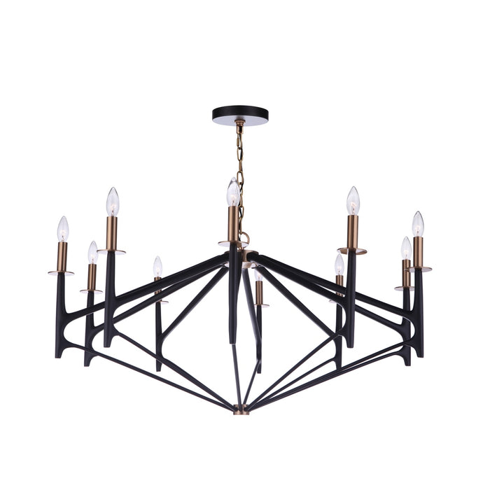 The Reserve 10 Light Chandelier in Flat Black/Satin Brass