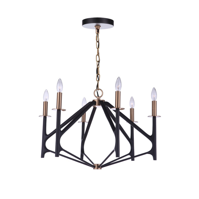 The Reserve 6 Light Chandelier in Flat Black/Satin Brass