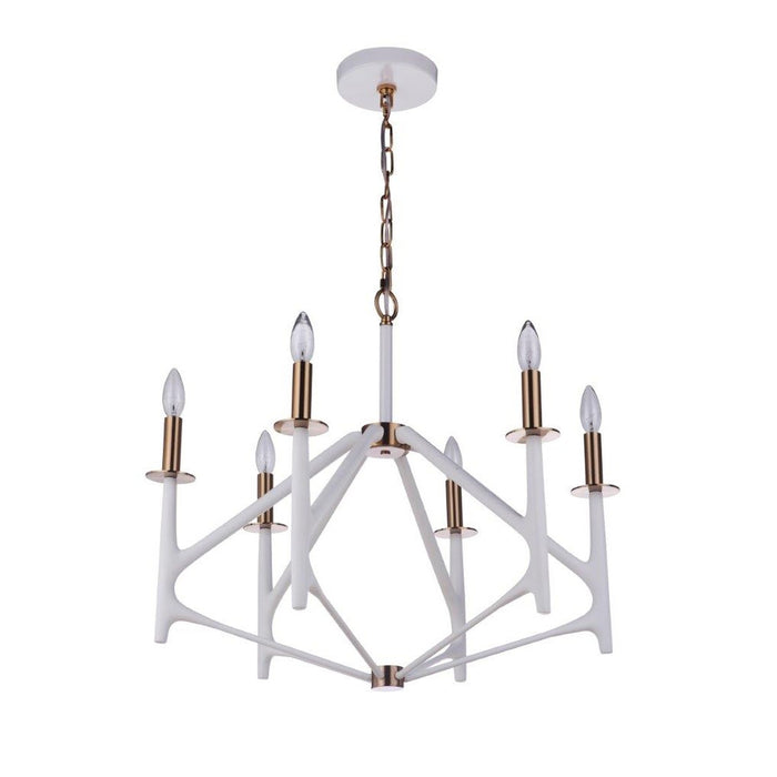 The Reserve 6 Light Chandelier in Matte White/Satin Brass