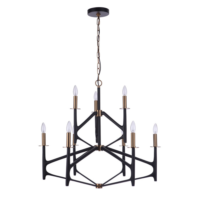 The Reserve 9 Light 2-Tier Chandelier in Flat Black/Satin Brass