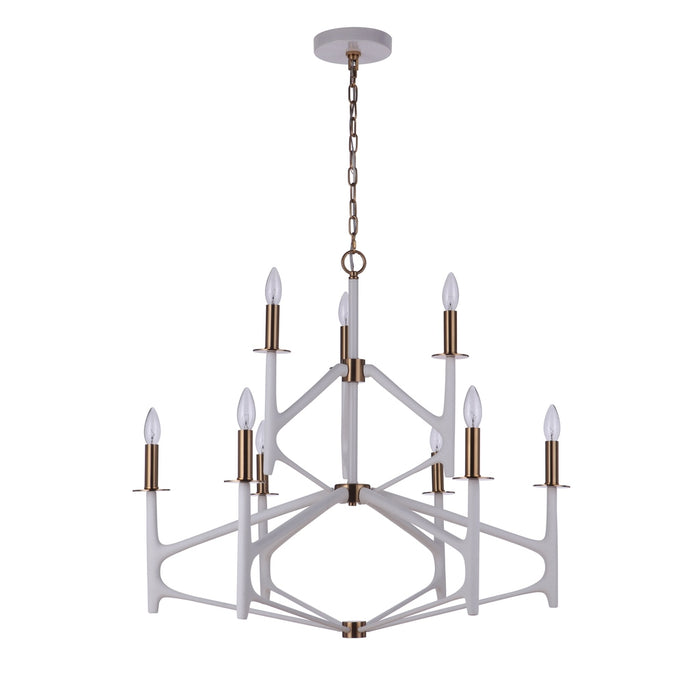 The Reserve 9 Light 2-Tier Chandelier in Matte White/Satin Brass