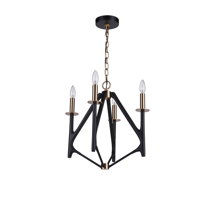 The Reserve 4 Light Chandelier in Flat Black/Satin Brass