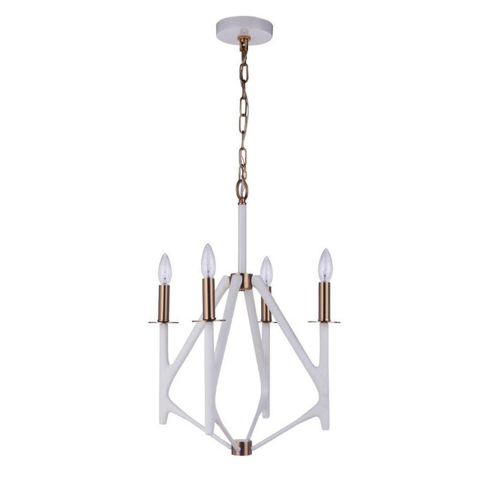 The Reserve 4 Light Chandelier in Matte White/Satin Brass