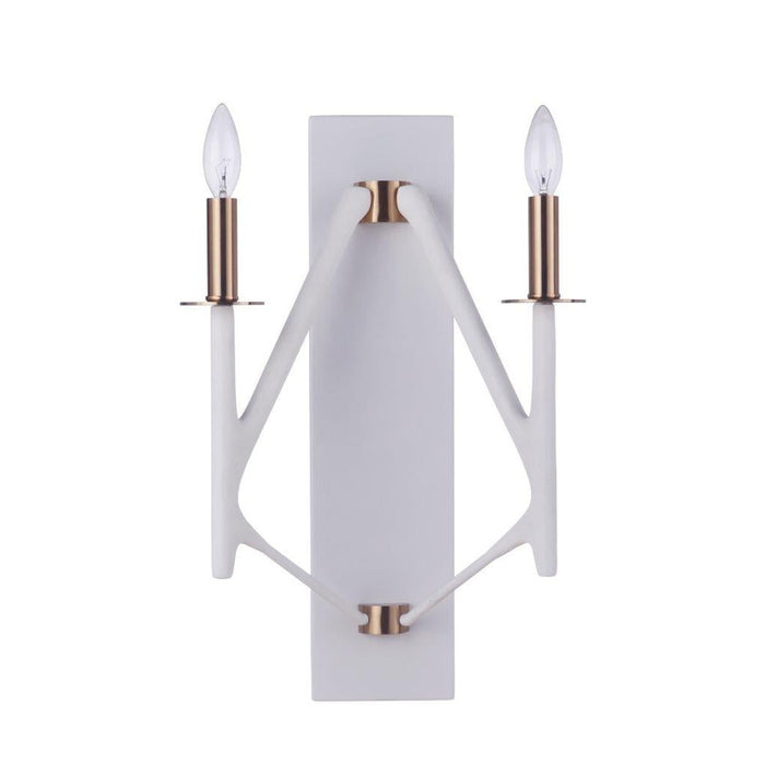 The Reserve 2 Light Wall Sconce in Matte White/Satin Brass