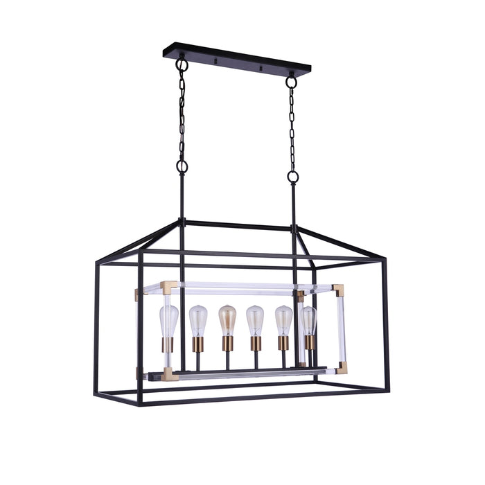 Aaron 6 Light Island in Flat Black/Satin Brass