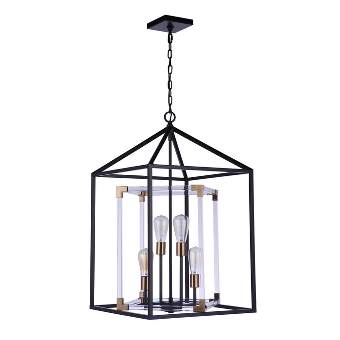 Aaron 4 Light Pendant in Flat Black/Satin Brass