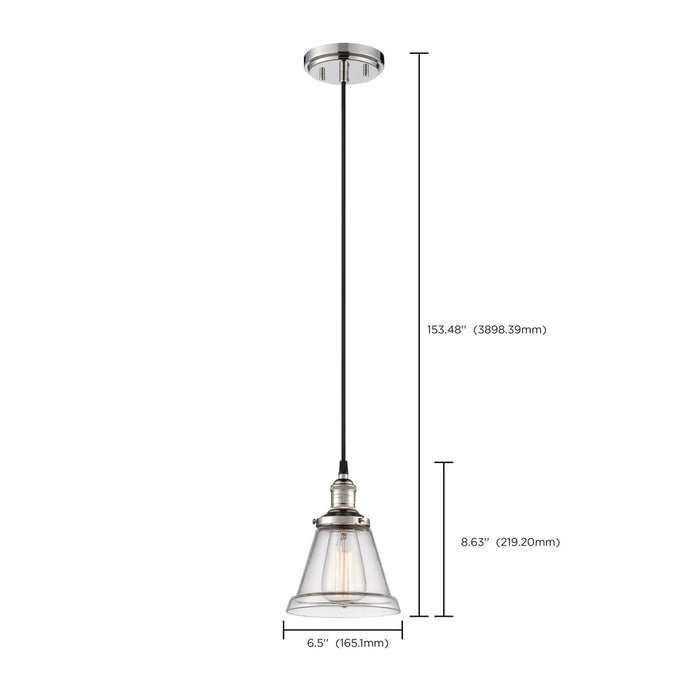 Vintage - 1 Light - Pendant with Clear Glass - Vintage Lamp Included