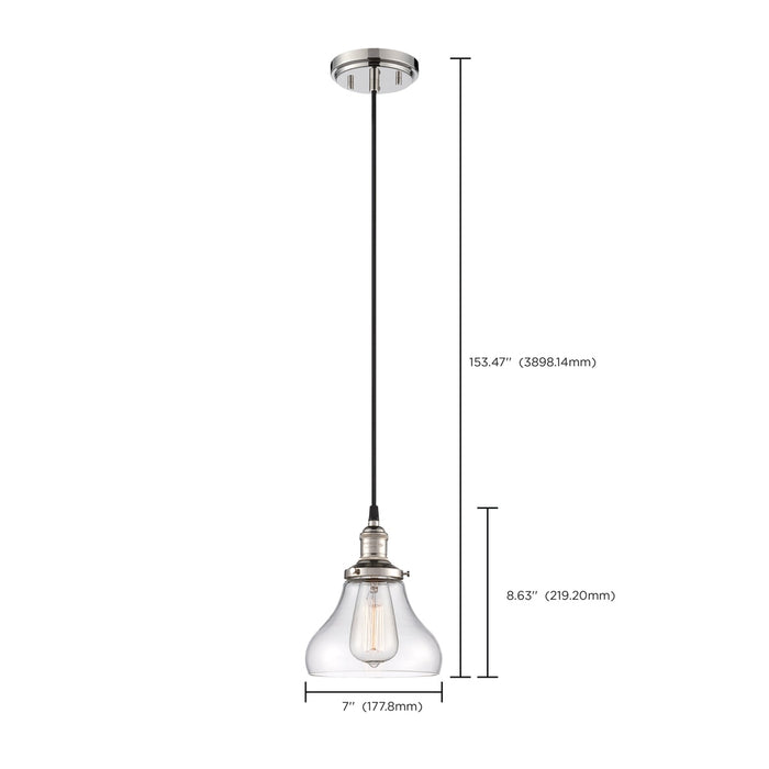 Vintage - 1 Light - Pendant with Clear Glass - Vintage Lamp Included