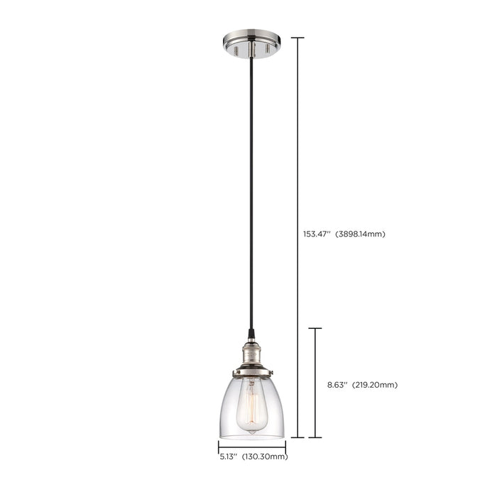 Vintage - 1 Light - Pendant with Clear Glass - Vintage Lamp Included