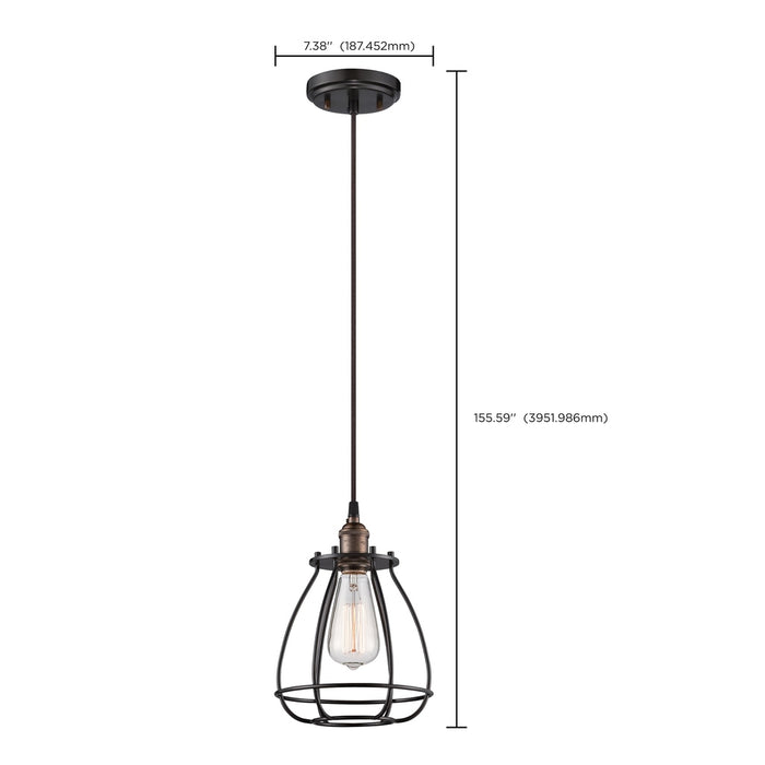 Vintage - 1 Light - Caged Pendant - Vintage Lamp Included