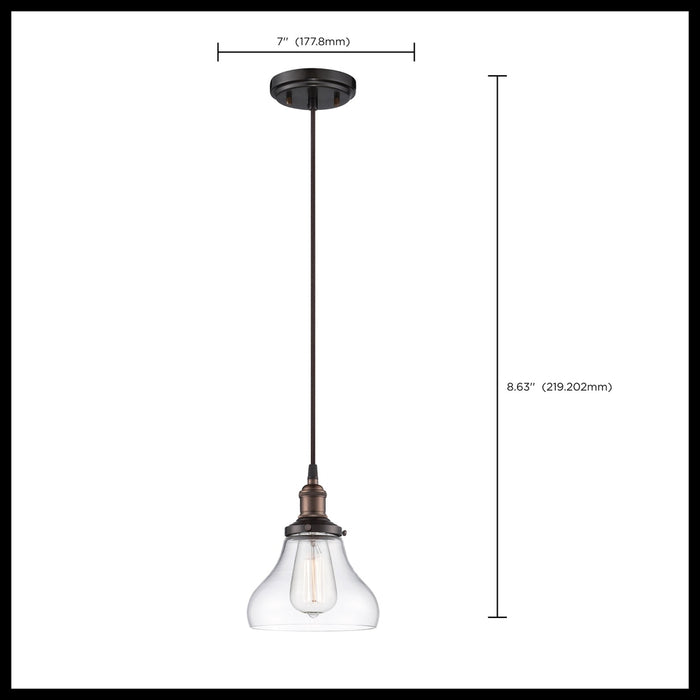 Vintage - 1 Light - Pendant with Clear Glass - Vintage Lamp Included
