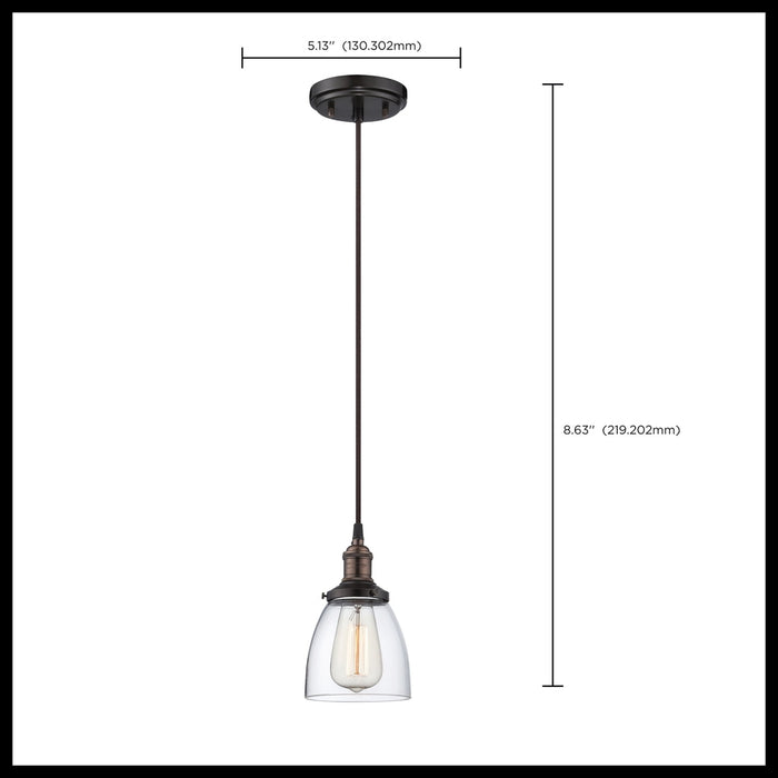 Vintage - 1 Light - Pendant with Clear Glass - Vintage Lamp Included