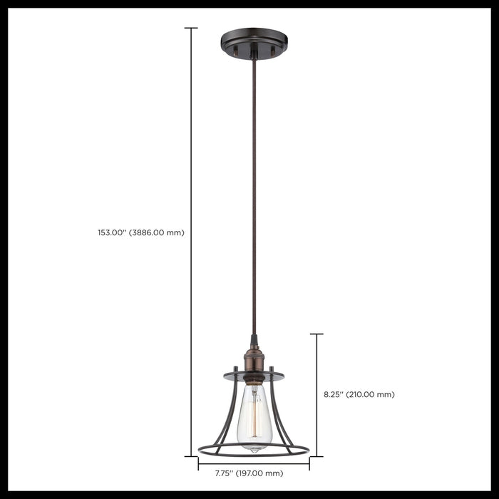 Vintage - 1 Light - Caged Pendant - Vintage Lamp Included