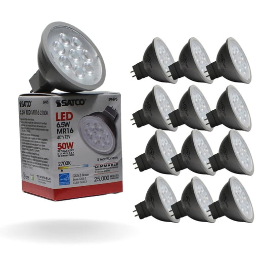 Satco 6.5 Watt - LED MR16 LED - 2700K - 40 deg. Beam Angle - GU5.3 base - 12 Volt AC/DC - 12 Pack S9495-12