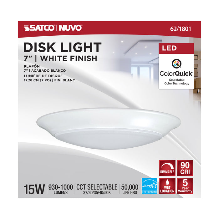 7" LED DISK LIGHT WHITE FINISH 15W - 6PK