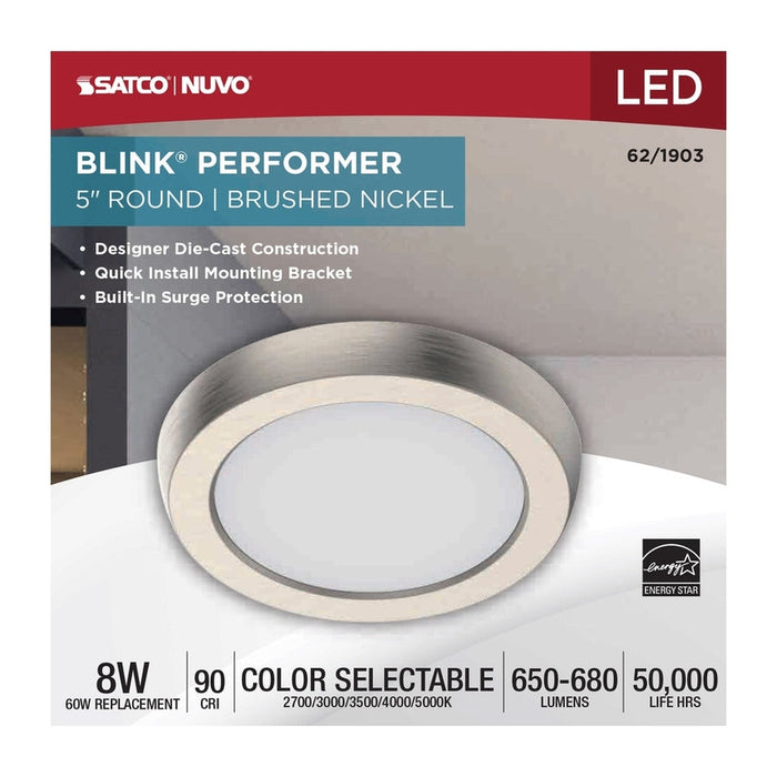 NUVO BLINK 8W LED 5" ROUND BR. NICK 62-1903