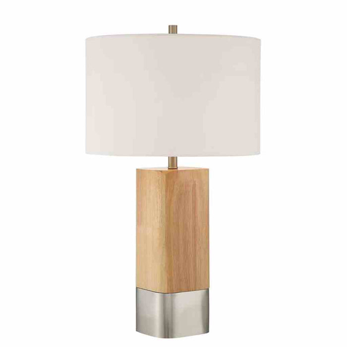 1 Light Wood/Metal Base Table Lamp w/ USB in Natural Wood/Brushed Polished Nickel