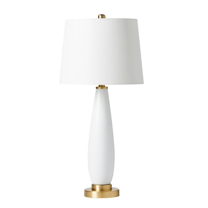 1 Light Glass/Metal Base Table Lamp in White Glass/Satin Brass