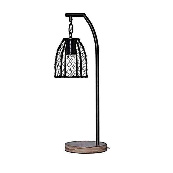 1 Light Metal Base Table Lamp in Faux Wood/ Black