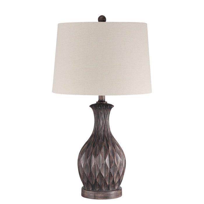 1 Light Resin Base Table Lamp in Carved Painted Brown