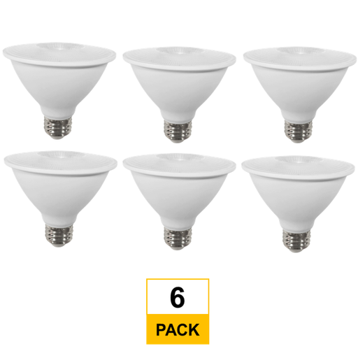 Halco LED PAR30S Flood 11W 3000K 40Deg Dimmable 80+ CRI 850 Lumen White Housing (Essential Series) (6-Pack) 80217-6