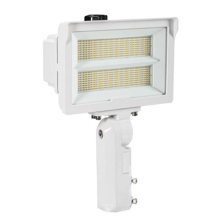 Keystone 140W LED Flood Light feat. Power Select, Color Select.  Rectangular Series 2 with 3-pin Photocell.  120-277V Input, 3000K/4000K/5000K. 7H x 6W Distribution, Slip Fitter and Trunnion Mount Included. KT-FLED140PS-R2B-UNV-8CSB-VDIM-W