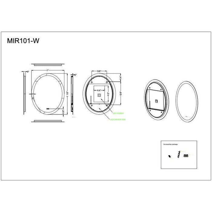 30” x 24” x 1.8” Oval LED Mirror, defogger & dimmer, 3000K/4000K/5000K