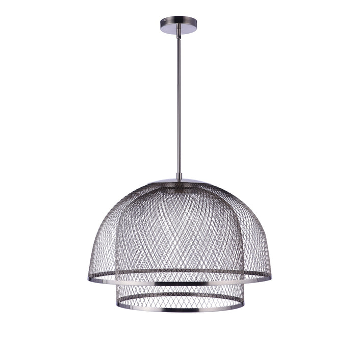 24.25” Diameter Sculptural Statement Metal Mesh Dome 2 Shade Pendant in Brushed Polished Nickel