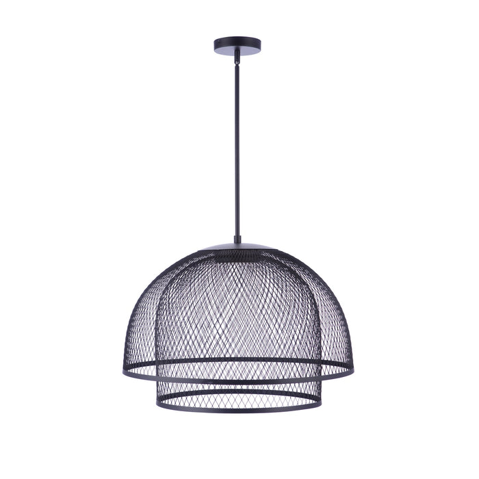 24.25” Diameter Sculptural Statement Metal Mesh Dome 2 Shade Pendant in Flat Black