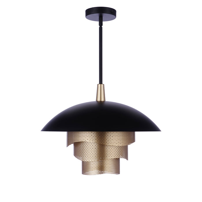 19” Diameter Sculptural Statement Dome Pendant with Perforated Metal Shades in Flat Black/Matte Gold