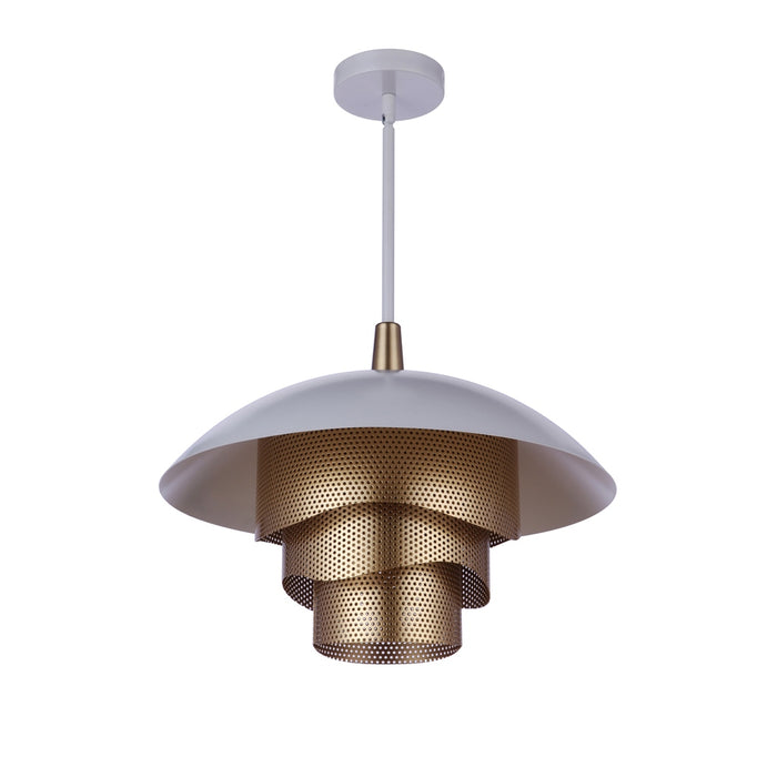 19” Diameter Sculptural Statement Dome Pendant with Perforated Metal Shades in Matte White/Matte Gold