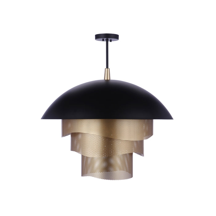 31.25” Diameter Sculptural Statement Dome Pendant with Perforated Metal Shades in Flat Black/Matte Gold