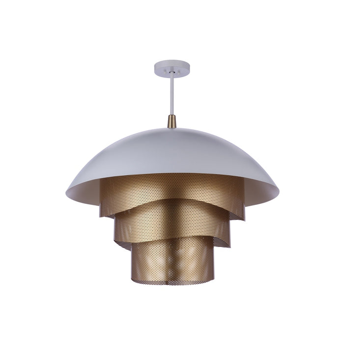 31.25” Diameter Sculptural Statement Dome Pendant with Perforated Metal Shades in Matte White/Matte Gold