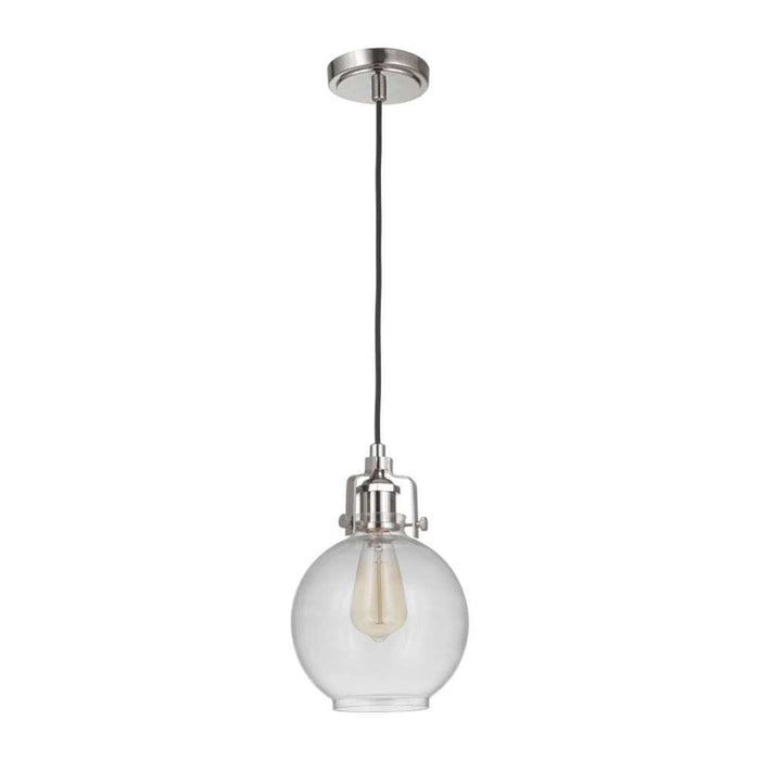 State House 1 Light Clear Ribbed Mini Pendant in Polished Nickel