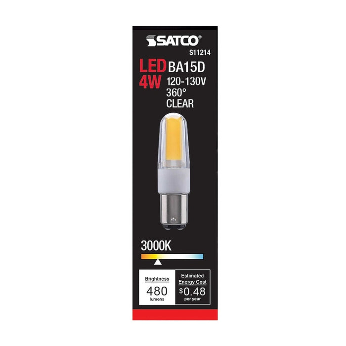 SATCO 4 Watt - LED - 3000K - Clear - Double Contact Bayonet base - 120-130 Volt S11214