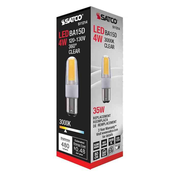 SATCO 4 Watt - LED - 3000K - Clear - Double Contact Bayonet base - 120-130 Volt S11214