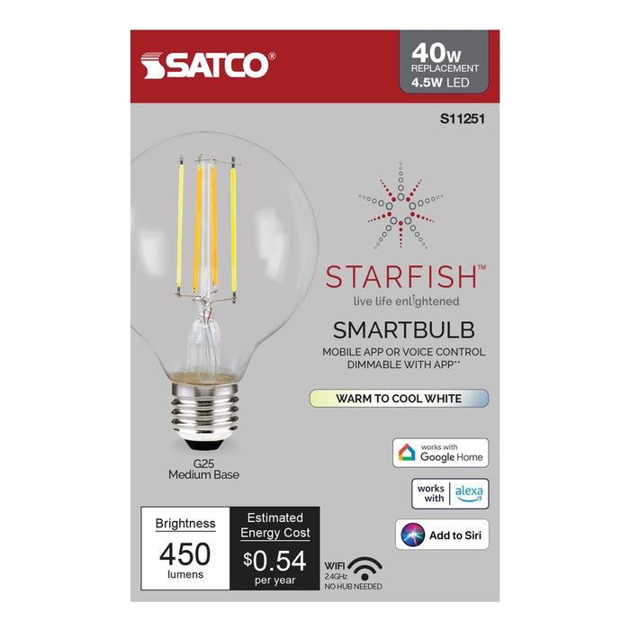 Starfish 4.5 Watt - G25 LED - Tunable White - Clear - Starfish IOT - 120 Volt - 450 Lumens S11251