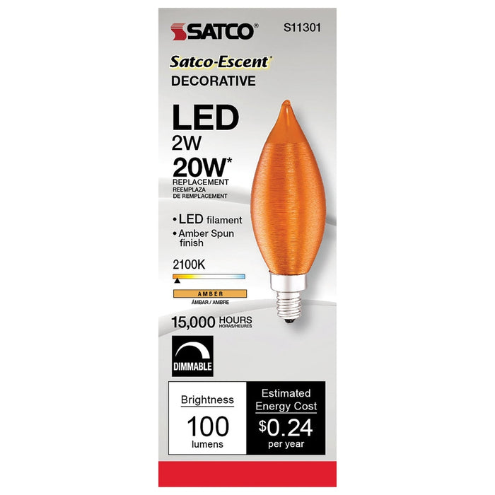 SATCO 2 Watt CA11 LED - Satin Spun Amber - Candelabra base - 2100K - 120 Volt S11301