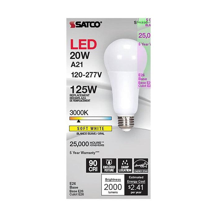 SATCO 20 Watt - A21 LED - 3000K - Medium base - 220 deg. Beam Angle - 120-277 Volt S11330