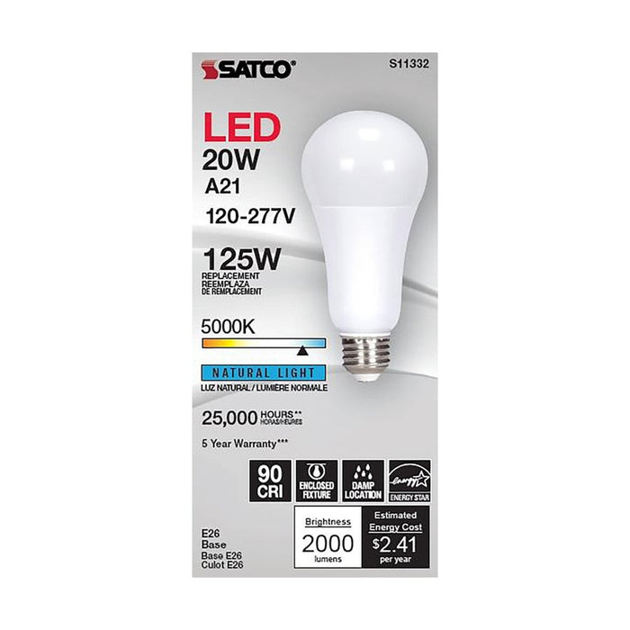 SATCO 20 Watt - A21 LED - 5000K - Medium base - 220 deg. Beam Angle - 120-277 Volt S11332